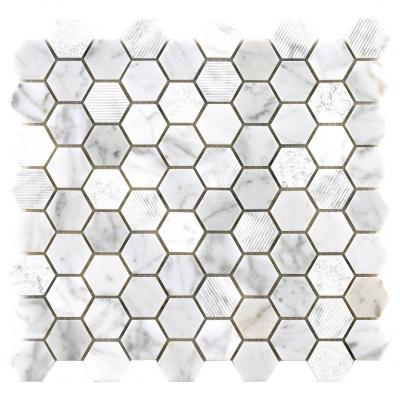 Small Particles Carrara Colour Mosaic Marble Stone Hexagon Tile For Wall