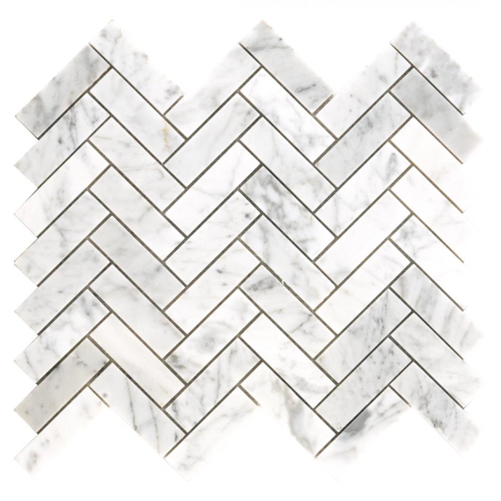 White marble and grey wooden basket weave pattern mosaic tile