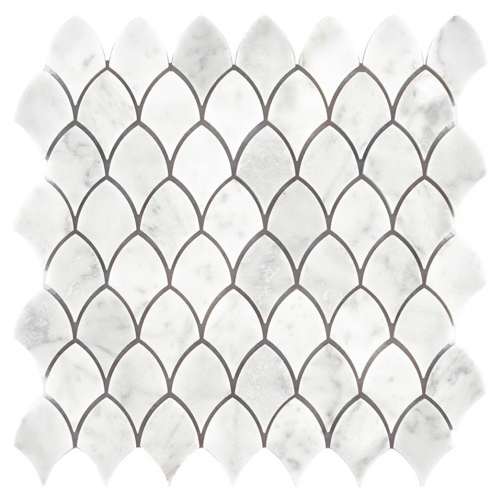 Modern Design  Grey and Carrara White shield shape Stone Mosaic for Backsplash and Wall
