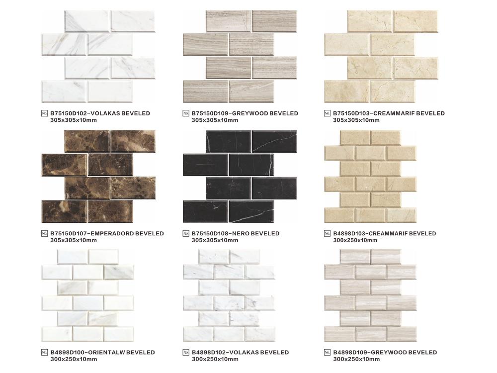 factory price VOLAKAS BEVELED marble brick shape mosaic tile for wall