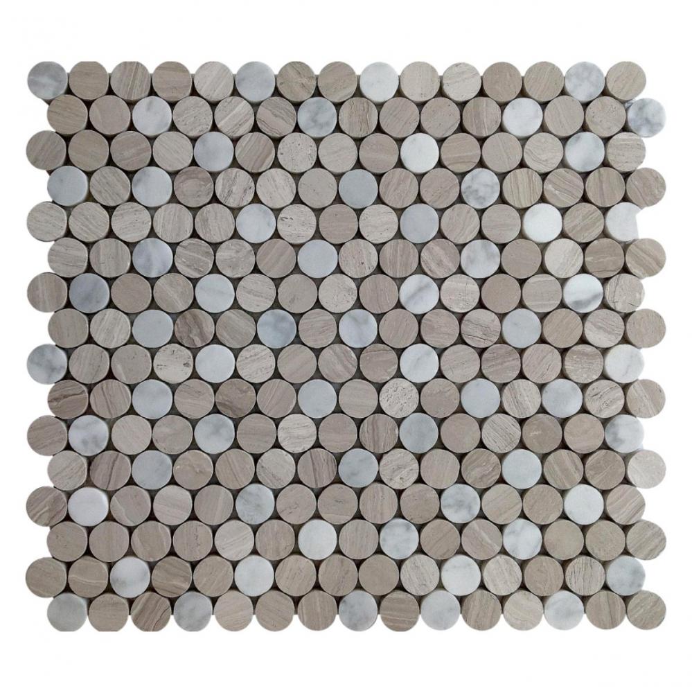 Round Penny stone mixed colour Mosaic Wall Tile