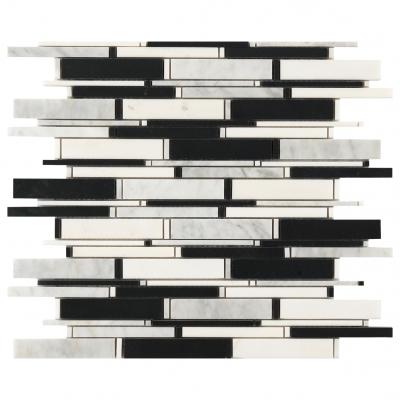Mosaic Mix White and black Long Striped Marble Stone Mosaic Tile Backsplash