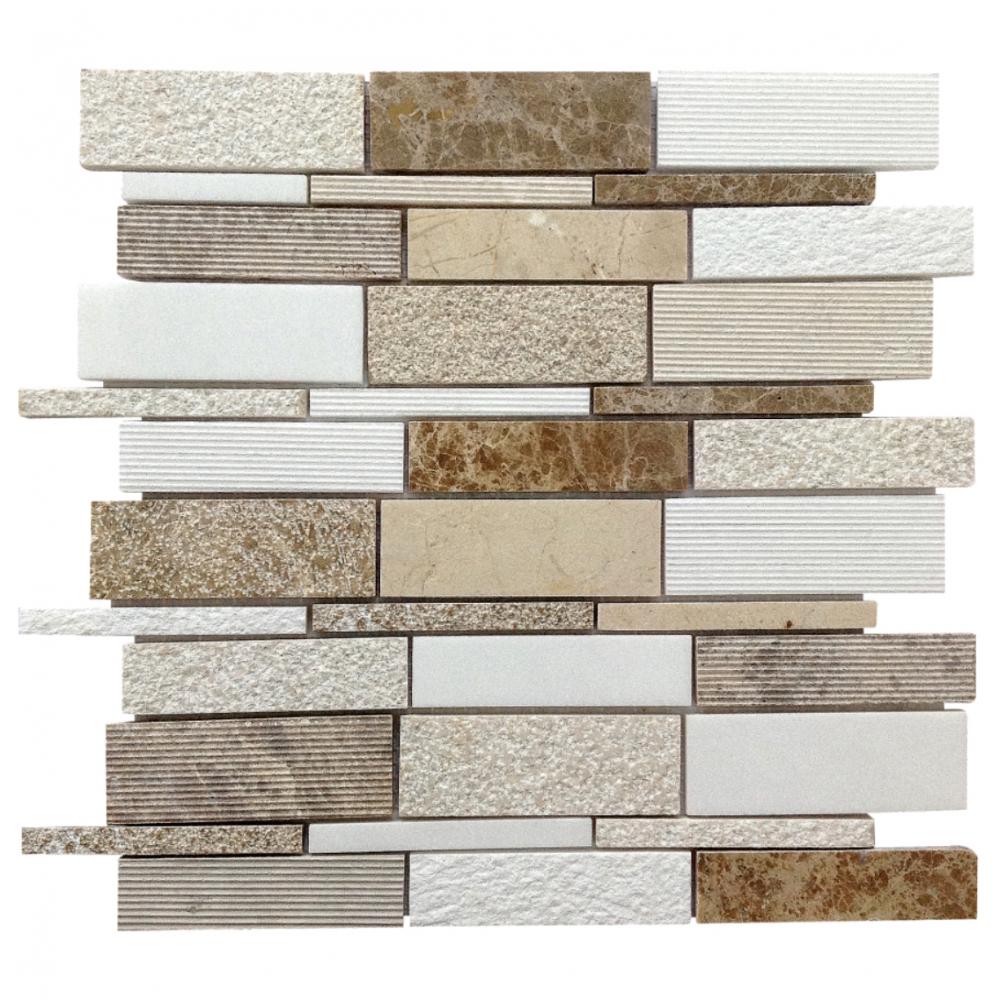 Top selling 8mm thickness stripe glass tile mixes stone mosaic for wall tile