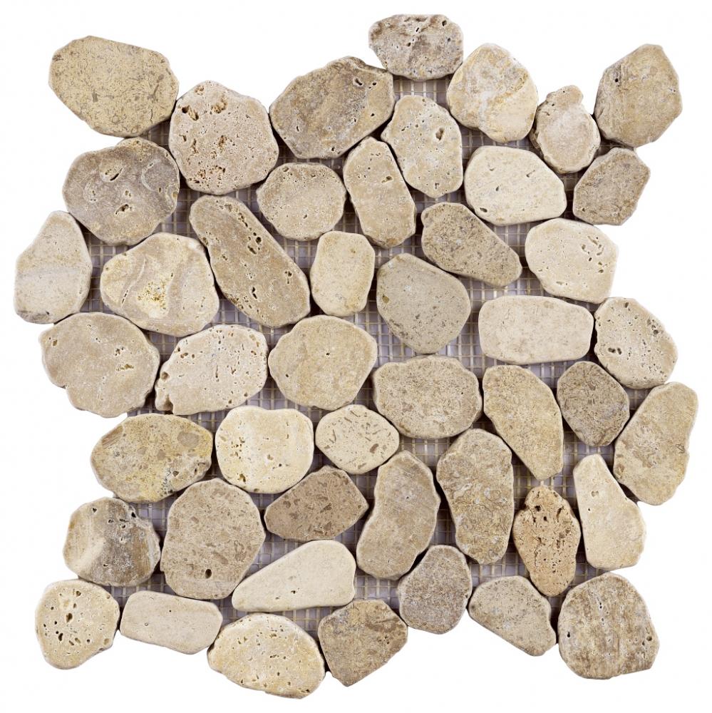 deep black round pebble stone penny pebble  ceramic tile round for floor