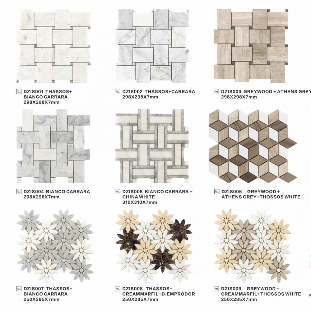 Oriental white Polished marble mosaics interior floor tile basket weave tiles