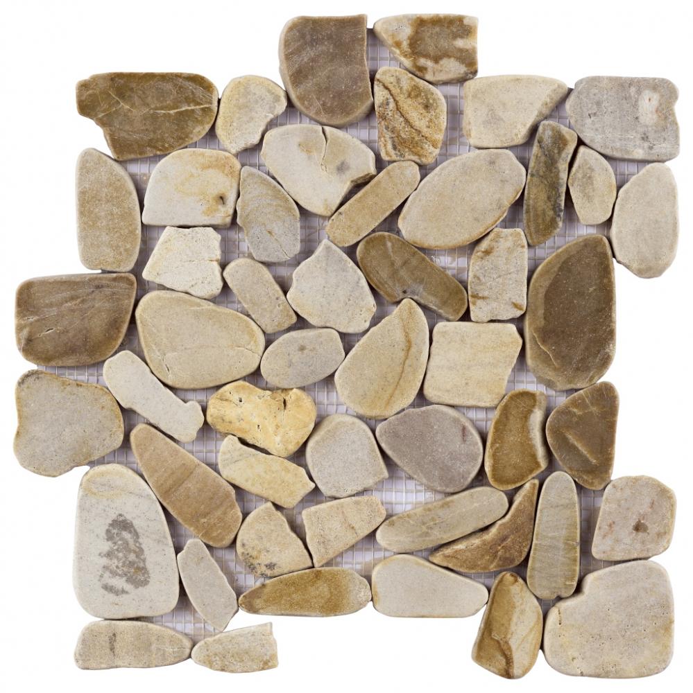 beige pebble  Shape Marble Mosaic Pebble Stone Mosaic Tiles Floor and Wall Tiles Art and Crafts Mosaic Tiles