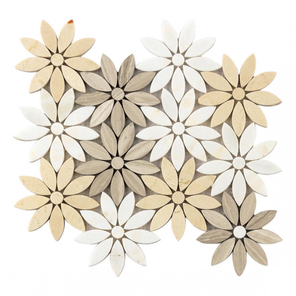 gold and White Marble Cube 3d Mosaic Kitchen Backsplash Tile Art