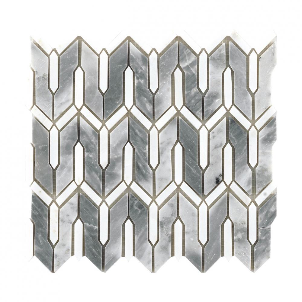 Customized wholesale kitchen tiles wall crystal white and cinderel grey mosaic tiles marble