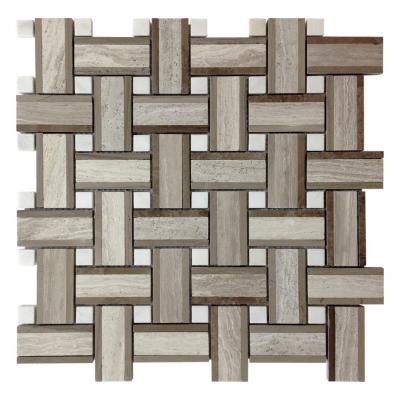 Popular Mosaic Tile  Grey wood Athens Grey and white Marble basket weave Mosaic Tile  Art Mosaics For Decoration